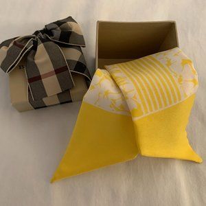 Burberry Yellow and White Silk Scarf with Box